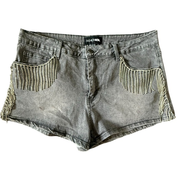 Fashion Nova Pants - Fashion Nova Gray Jean Shorts with Beaded Fringe